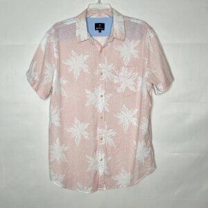 Ben Sherman Men’s Shirt sz Lg Linen Blend Pink & White Tropical Hawaiian Floral